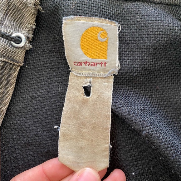 Vintage Thrashed Carhartt Charcoal Hooded Jacket Heavy Wear Extra Distressed - Picture 11 of 15